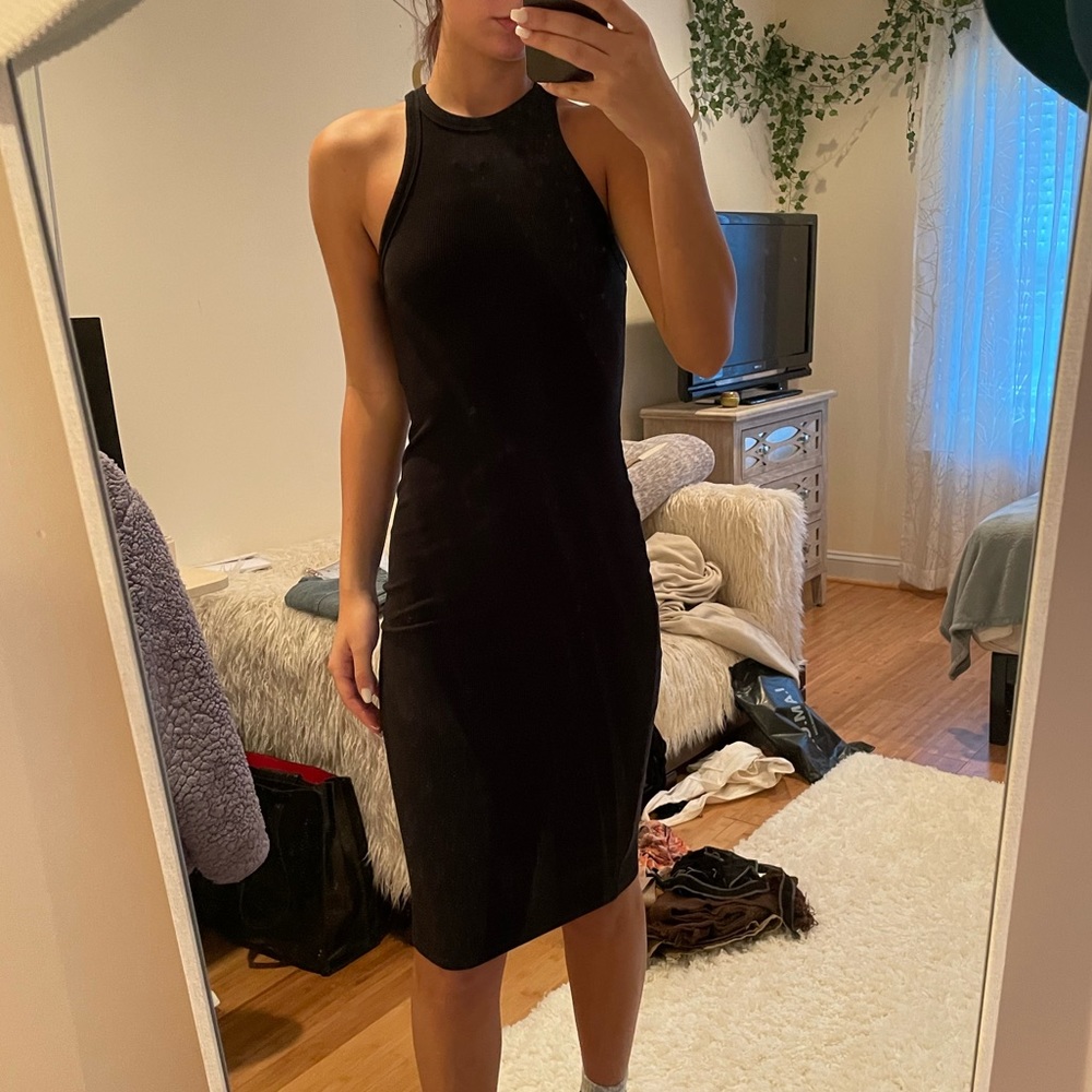 Zara black midi body on halter neck dress small